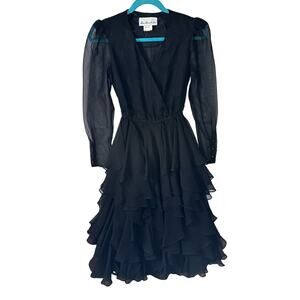 Vintage Dina Bennett, inc. black mesh layered midi dress size 5/6